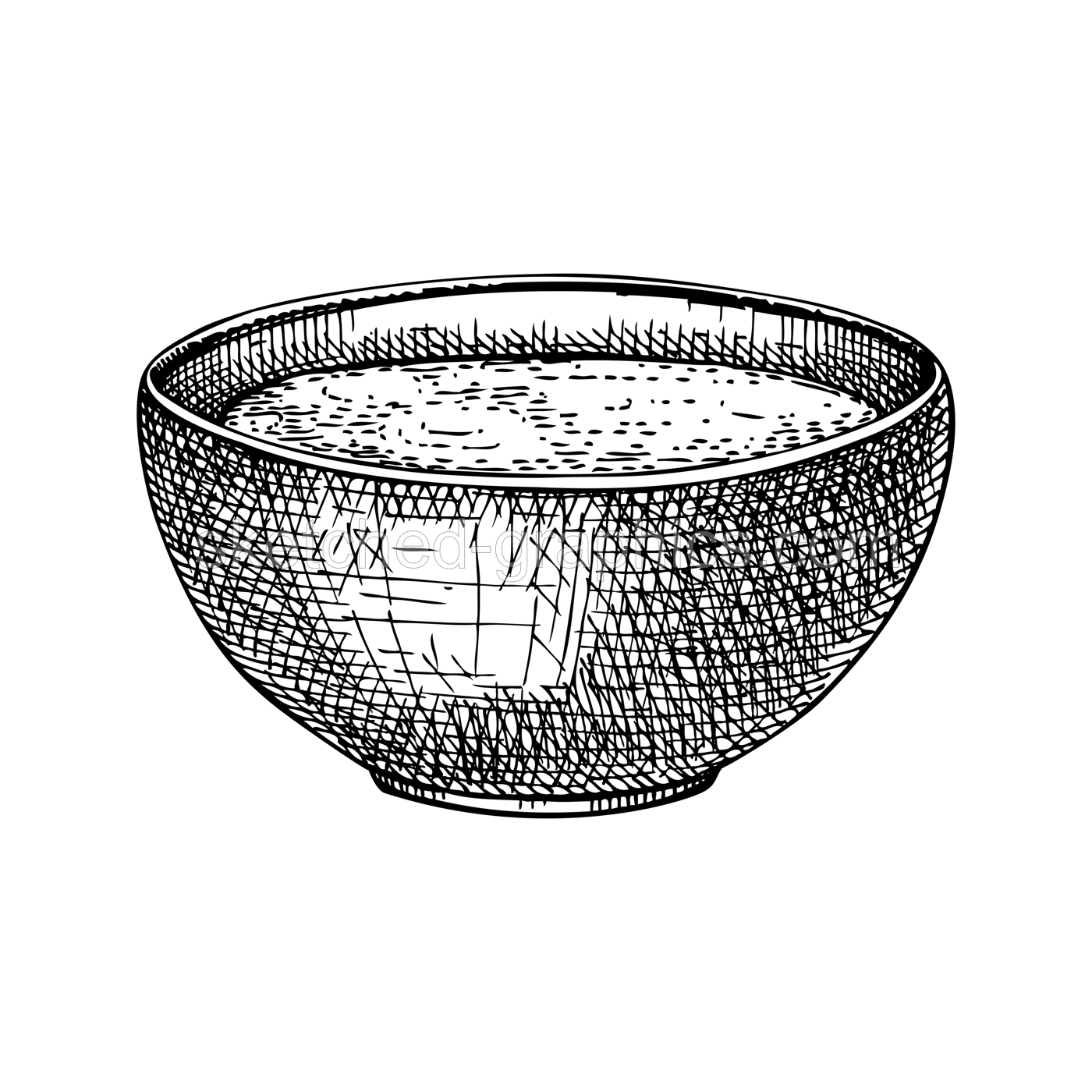 Marrow bone broth in bowl sketch. Cooked soup isolated on white background. Hand drawn healthy food illustration for cafe, restaurant, recipes, menu in vintage style.  Illustration